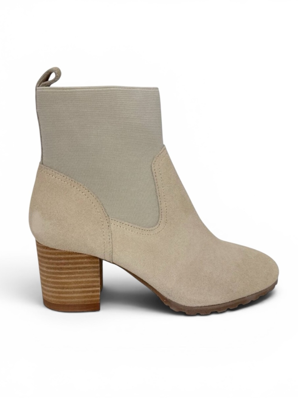 Violet & Red Loaded Elastic Knit Cuff Bootie Women's 7.5M Beige NWOB Small Defec